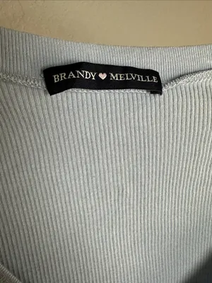 NEW Brandy Melville Sky Blue Ribbed Crop Top Y2K V Neck thumbnail 3