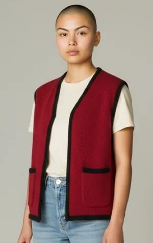 Vintage Christopher & Banks 100% Wool Red/Black Zip Up Vest​​ thumbnail 1