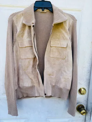 Kate Hill Taupe Suede & Knit Bomber Jacket thumbnail 3