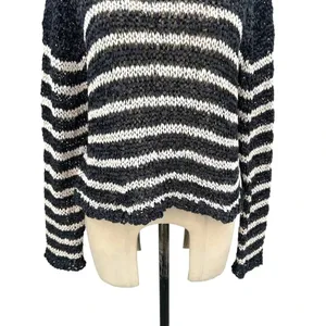 T by Alexander Wang‎ Sweater Knit Top Cropped Striped Crewneck Gray Size Medium thumbnail 5