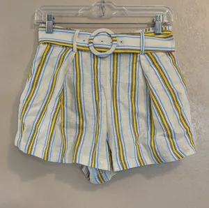 NWT Anthropologie Maeve Linen Striped Belted Shorts sz 2 thumbnail 1