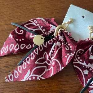 Free People Ariana Ost Red Gold Bandana Western Boho Earrings thumbnail 2
