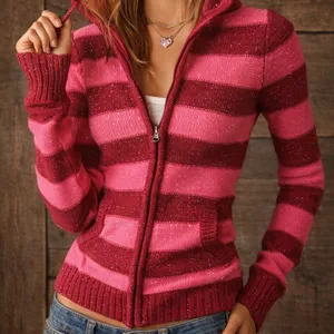 Y2K Early 2000’s Pink Stripe Glitter Sweater Hoodie thumbnail 1