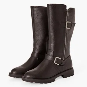 JUSTFAB Breyona Buckled Flat Boot Size 8 Product Description New! Padded insole for extra comfort Material: Faux Leather Heel Height: 1.25" Shaft Height (based on size 8): 10.7" Measurements will vary slightly Imported thumbnail 1