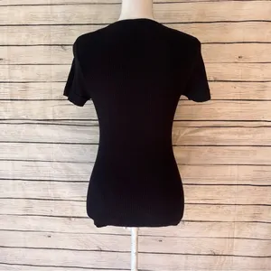 Intimately Free People Black Ribbed Short Sleeve Top Size M/L thumbnail 4