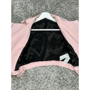 Zara Women’s Pink Cropped Moto Jacket Asymmetric Zip Biker Jacket Size XS thumbnail 7