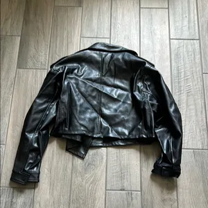 Princess Polly Black Cropped Leather Jacket thumbnail 5