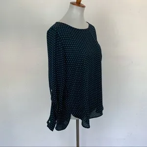 Loft Polka Dot Blouse Teal Blue Long Sleeve Workwear‎ Career Top Medium Blouse thumbnail 4