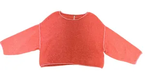 Free People Coral Orange Textured Knit Boxy‎ Cropped Bardot Sweater Womens Small thumbnail 1