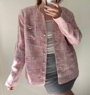 NWOT Light Pink and White Twill Blazer thumbnail 2