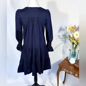 Pomander Place Kenzo Navy Cotton Poplin Tiered Dress Ruffle Sleeve~S🧡 thumbnail 7