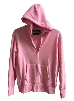 KATIE NYC Pink Zip Up‎ Hoodie Sweatshirt XL Cozy Fleece Lined Casual Streetwear thumbnail 1