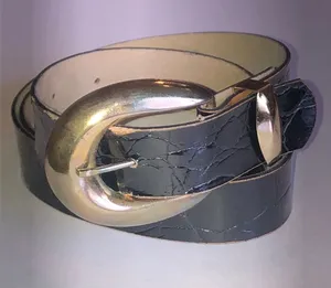 Classic Black Leather Belt with Gold Tone Buckle thumbnail 1