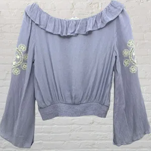 American Eagle Boho Floral Embroidered Crop Top Smocked S Coastal Cottagecore thumbnail 3