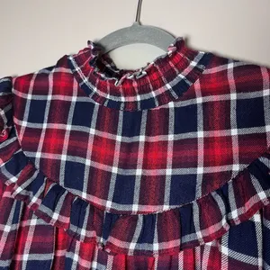 Free People Charlie Ruffle Plaid Smocked High Neck Top Holiday Red M thumbnail 4