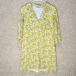Imperfect yellow floral pocket dress vneck pointed collar lined‎ bright bohemian thumbnail 2