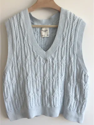 Abercrombie Fitch Cable Knit Sweater Vest Light Blue Women’s XXL thumbnail 1