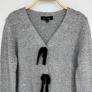 Oak‎ & Trellis Front Bow Tie Sweater XL Gray Coquette Balletcore Pointelle Soft thumbnail 5