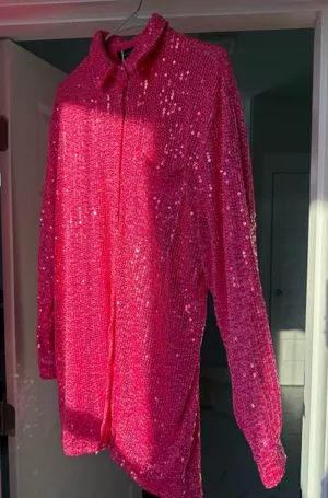Bohoo Hot Pink Sequin Shirt Dress thumbnail 1