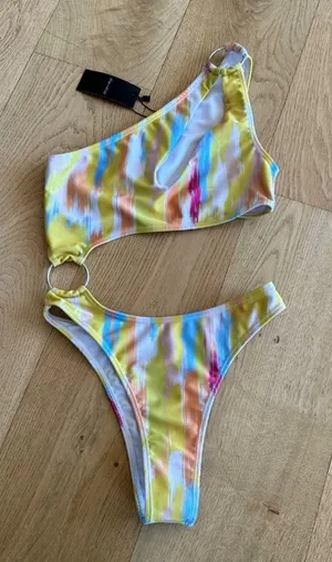 Elise x Elisia - Nova One Piece Asymmetrical Swimsuit in Yellow Multi - NWT thumbnail 1