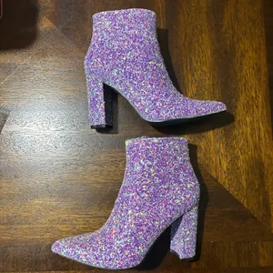 Allegra K Glitter Pointed Toe Chunky Heel Ankle Boots thumbnail 9