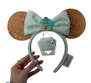 NWT Disney Parks Minnie Mouse Summer Tropical Palm Tree Rattan Headband Ears thumbnail 1