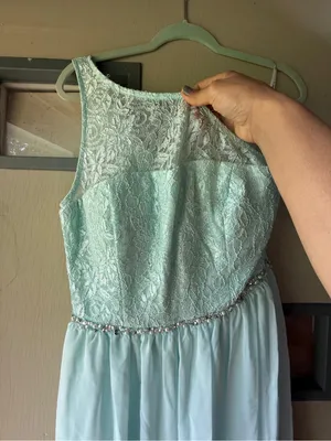 Speechless One-Shoulder Mint Lace & Chiffon Gown thumbnail 3