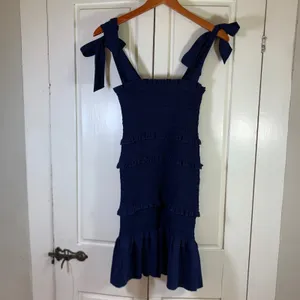 Altar'd State Blue Smocked Ruffle Tie Shoulder Mini Dress‎ Small Party Bodycon thumbnail 7
