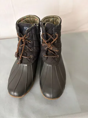 Sperry Black Quilted Duck Boots Lace Up Zipper Womens 7(B221) thumbnail 2