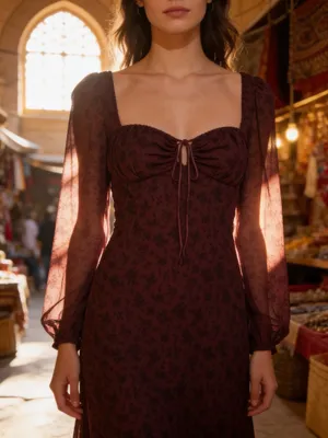 Levi's Odette Dress in Ditsy Flocked Burnt Maroon- XS thumbnail 1