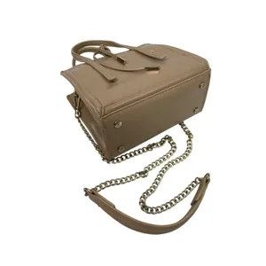 Zara Mini City Beige Faux Leather Vegan Chain Crossbody Bowling Satchel Bag thumbnail 4