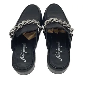 Free People Womens Leather Chain Slip-On Vida‎ Mule Loafers Black Size 37.5 thumbnail 6