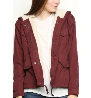 Brandy Melville Hailey Sherpa Jacket with Hoodie Burgundy Maroon Red thumbnail 1