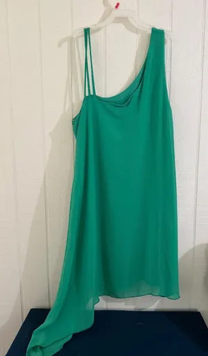 Lulus Green One Shoulder Asymmetrical Chiffon Mini Dress Womens Medium thumbnail 1