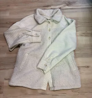 White fuzzy button up Size M thumbnail 1