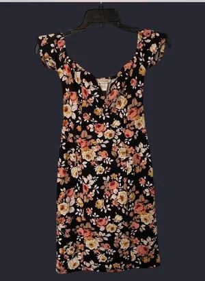 Floral Black Dress with Pink and Yellow Accents thumbnail 9