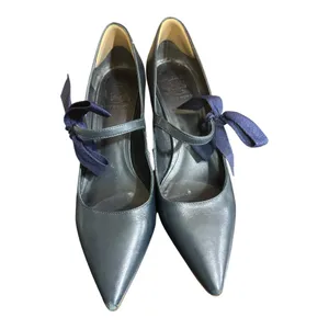 Tory Burch Blue Leather Pointed Toe Kitten Heel with Bow Detailing thumbnail 3