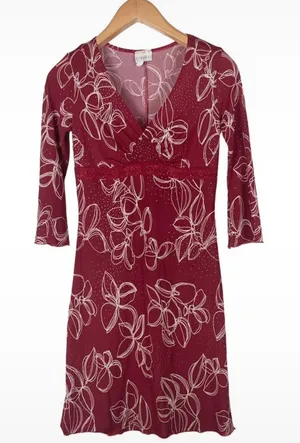 Vintage Y2K Finesse 3/4 Sleeve Red Floral Lace Waist Dress Women’s Medium Boho thumbnail 1