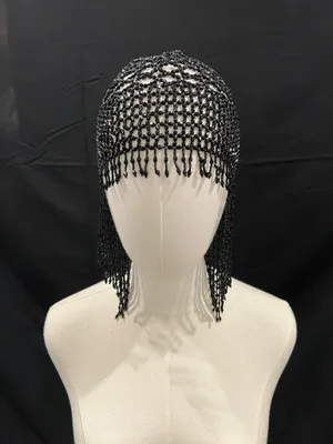 Black beaded headpiece with fringe #rave #festival #goth thumbnail 1