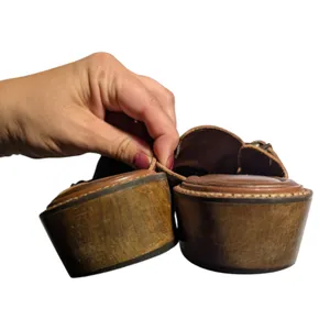 Vtg 1990s Earth Shoe Cognac Brown Leather Wooden Block Heel Clogs Sz 10 thumbnail 3