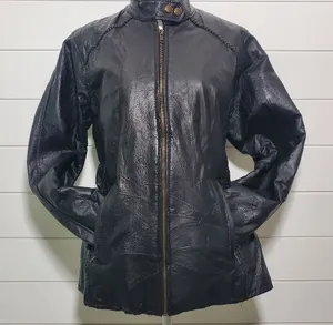 Andrew Michael Vintage Women's Black 100% Leather Jacket Quilted‎ Pattern Size L thumbnail 1