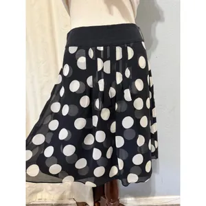 Ann Taylor 100% Silk Midi Skirt Size 2 Black White Polka Dot Pleated‎ A-Line Mod thumbnail 9