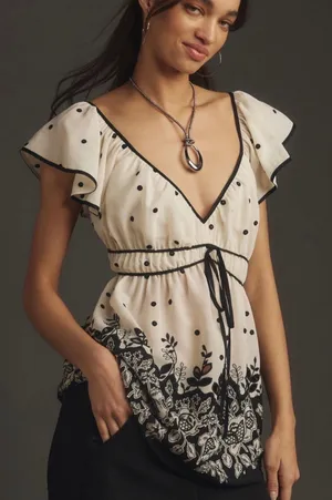 Anthropologie Polka Dot Embroidered Blouse thumbnail 1