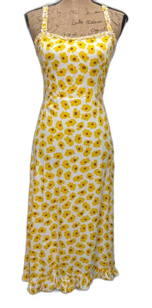 Faithfull the Brand Noemie‎ Midi Dress Yellow Constance Floral Print Size Small thumbnail 1