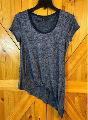 White House Black Market Dark Heather Blue Asymmetrical Drapped Shirt Size Small thumbnail 1