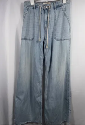 Lucky Brand Women’s Wide Leg Drawstring Chambray Jeans Medium Light Wash thumbnail 1