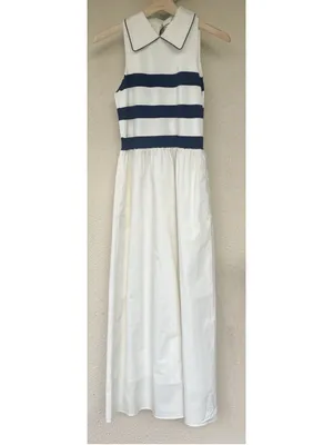 Tuckernuck Ivory Stripe Marina Midi Dress Small Collared Coastal Nautical Prep thumbnail 5