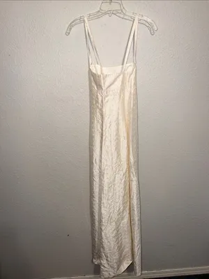 Vintage eyelet dress 90s Romantic Y2K Brocade Italian Silk Sheath Maxi Slit thumbnail 4