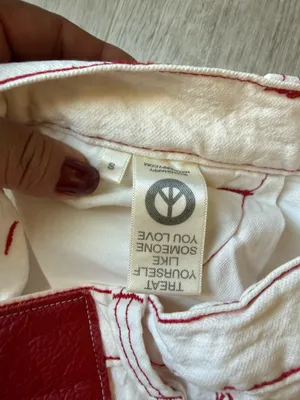 Madhappy Mid Rise Straight Leg 5 Pocket Off-White Jeans Red Stitching Size S thumbnail 4