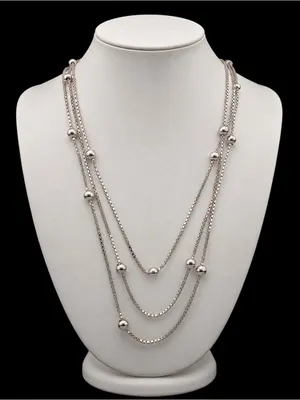Estate Sterling Silver Beaded necklace Box Chain 28 Grams 40 Inches STUNNING thumbnail 2